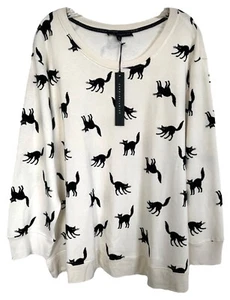 Jane & Delancey Women's Black Cats Sweater Top Long Sleeve Plus Size 1X Ivory - Picture 1 of 8