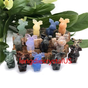 Wholesale Milu Deer Skull Quartz Crystal Hand Carved Figurines Reiki Healing - Picture 1 of 44