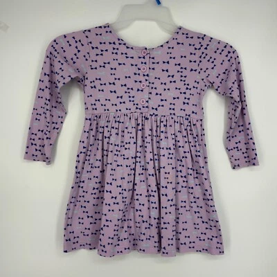 Vestido tejido Hanna Andersson niñas talla 110 EE. UU. 5 púrpura azul lazos 100 % algodón LS Foto 1 de 4