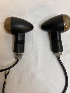 KRATOR Black Mini Bullet Turn Signals Smoke Lens PAIR with CABLES - Picture 1 of 7