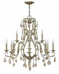 Hinkley Lighting 4778SL Carlton 12 Light 2 Tier Crystal Chandelier, silver Leaf - Picture 1 of 4