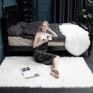 Large Faux Fur Sheepskin Rug Fluffy Mat Room Sofa Hairy Mat Shaggy Floor Carpet - Picture 1 of 17