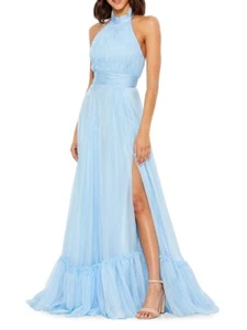 Mac Duggal 67816 hochgeschlossen abgestuft Chiffon Neckholder Kleid Größe 4 himmelblau $ 358 - Bild 1 von 2
