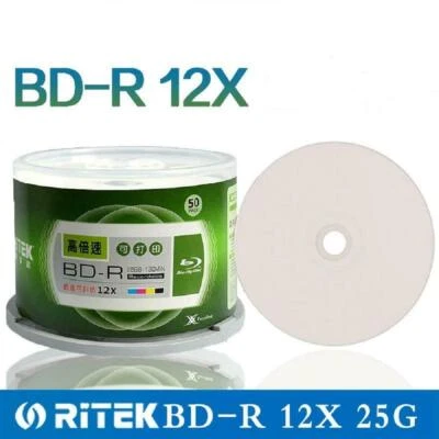 50 Packs Blank Ritek Ridata Printable 25GB Blu-ray BD-R 2-12X Speed DVD Discs - Image 1 of 4