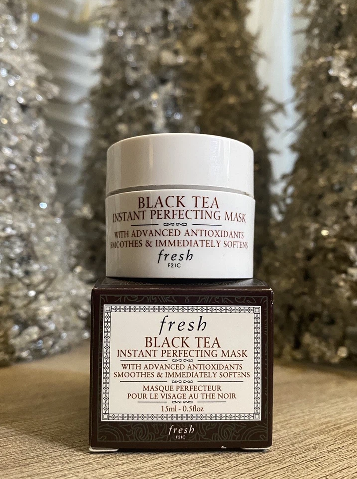 NUEVO EN CAJA Mascarilla calmante reafirmante para pasar la noche de té negro fresco 0,50 oz/15 ml tamaño de viaje Foto 1 de 1