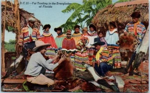 PELZHANDEL in den EVERGLADES Florida FL NATIVE AMERICAN Leinen - Postkarte - Bild 1 von 2