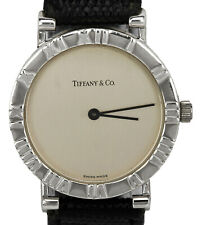 Reloj de cuero de cuarzo suizo Tiffany & Co. plata esterlina 925 Atlas 31 mm M-0640