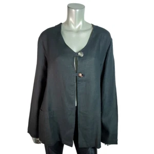 Olands Trojan Sweden 100% Linen Jacket Size 42 Pockets Lagonlook Black NWT - Picture 1 of 6