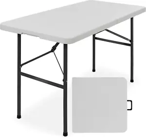 4Ft Plastic Folding Table, Indoor Outdoor Heavy Duty Portable W/Handle, Lock for - Picture 1 of 11