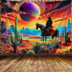 Trippy Western Space Wandteppich, Western Wüste Cowboy Fantasy Country Berg... - Bild 1 von 4