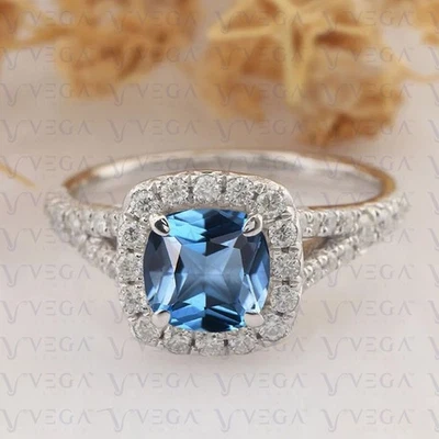 4.50 Ct Cushion Cut Natural Topaz and Diamond Wedding Ring 18K White Gold Plated - Image 1 of 4