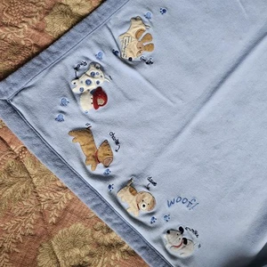 Carter's Baby Receiving Blanket Embroidered Applique Puppy Dogs Stripes Blue Boy - Picture 1 of 6