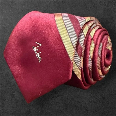 Vtg John Weitz (Narrow 2.9") Men's Neckie Burgundy Gold Stripe Tie 2.9X55.5 - Image 1 of 4