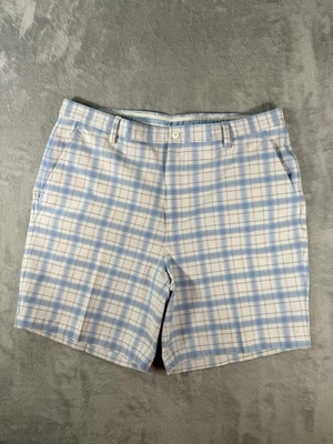 Shorts masculino FootJoy 38 azul branco xadrez chino golfe desempenho - Imagem 1 de 4