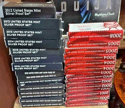 US SILVER PROOF LOT OF 29 Box SET 2000-2005 2012-2020 + 2008 & MORE COINS w COAs - Image 1 of 4