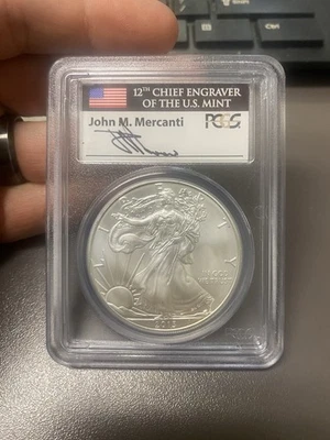 PCGS MS70 2013 Silver Eagle First Strike Mercanti Signed Flag Label - Image 1 of 4