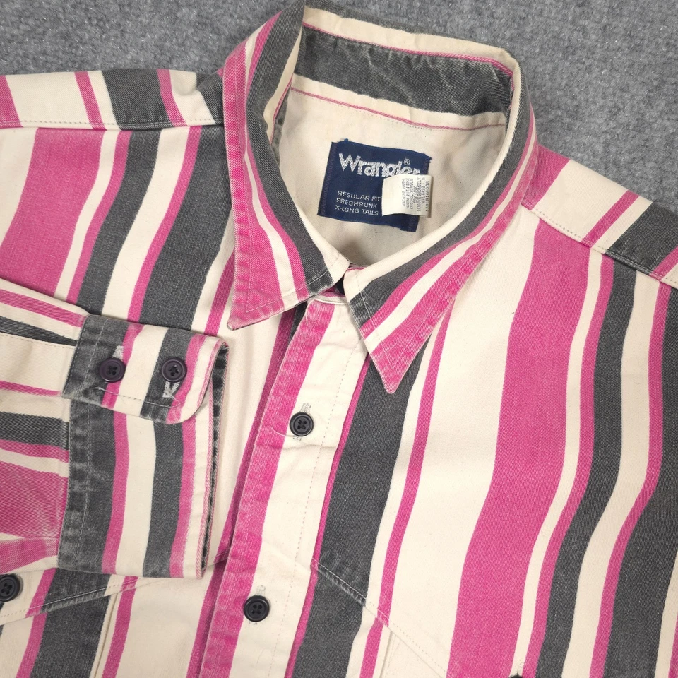 VTG Wrangler Brushpopper Shirt Mens L Striped X-Long Tails Rodeo Made in USA 90s - Image 1 of 4