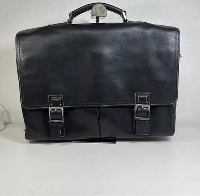 Bolso Mensajero de Mano COACH 5A06 Vintage Turnlock Cuero Negro Plata Herrajes Foto 1 de 4