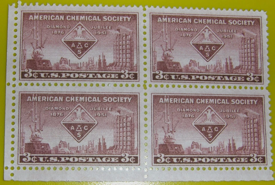 US 3¢ stamp SC #1002 American Chemical Society MNH 1951 block of 4. - Image 1 of 1