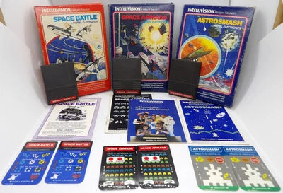 Intellivision Game: Space Battle, Space Armada & Astrosmash CIB W/ Overlays - Image 1 of 4