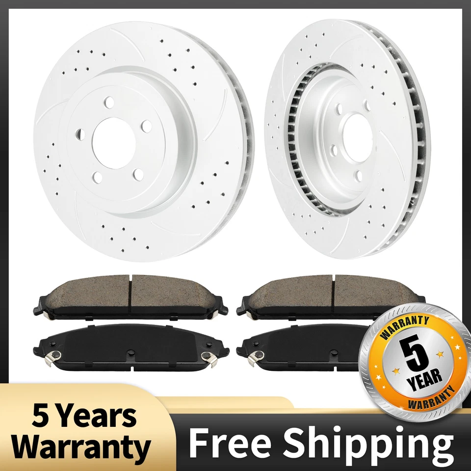Front Drilled Slotted Brake Rotors Pads for Dodge Charger and Chrysler 300 V6 V8 - Image 1 of 4