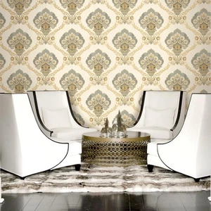 Gold Damask Wallpaper Wallquest Chatsworth Acrylic Coated Traditional - Picture 1 of 6