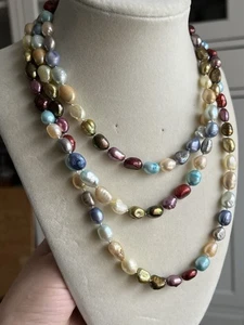 Genuine Freshwater Cultured Pearls Rainbow Multicolor Pearl Long Necklace 50” - Picture 1 of 6