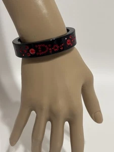 Vtg Christian Dior by John Galliano Black Lucite Red Crystal Bracelet - Picture 1 of 6