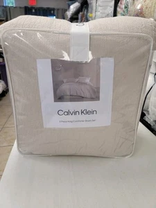 Calvin Klein Seersucker 3 Piece KING Comforter Set Light Beige - Picture 1 of 7