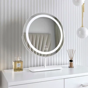 Espejo de luz LED sensor táctil de mármol blanco Ava de mesa - Imagen 1 de 7