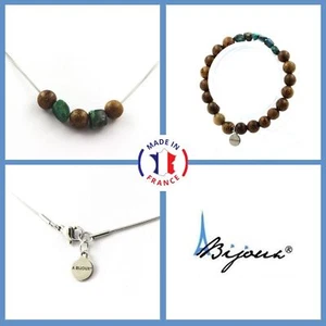 Jewelry Bracelet Necklace Wood Beads 8 MM + Chrysocolla - Usa. Size: - Picture 1 of 5