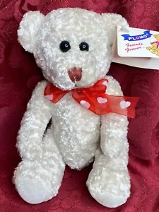 Oso de peluche Flomo Friends Forever blanco crema con lazo de corazón rojo felpa 6" - Imagen 1 de 8