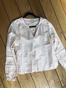 Rachel Zoe Pale Pink Ornate Linen Cotton Boho Blouse Shirt S