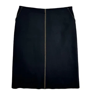 J.Crew Black Wool Fully Lined Ivory exposed Stitching detail Pencil skirt sz 8 - Picture 1 of 7