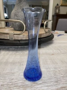 Vintage Blue Crackled Glass Bud Vase - Picture 1 of 4