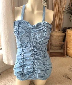 Vintage 50s One Piece Ruched Bathing Suit Swimsuit Playsuit Women's 1950s - Picture 1 of 17