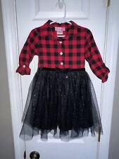 Toddler Girl Red Black Flannel Checkered Dress 4T Glitter Tulle Christmas