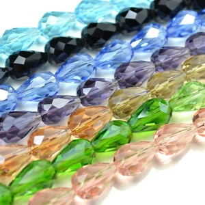 FACETED TEARDROP CRYSTAL GLASS BEADS PICK COLOUR - 4X6 5X7 8X11 10X15 12X18MM - Picture 1 of 25