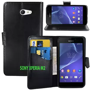 Black wallet leather case with card slot for SONY Xperia X/XZ/XA/XA1/XA2/M5/Z5 - Picture 1 of 10