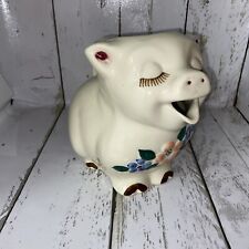 Vintage USA Made Shawnee Folk Art Pottery Happy Pig Pitcher Water Jug Can