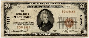 1929 $20 Knox National Bank in Mount Vernon Ohio Note CH 7638 - Picture 1 of 2