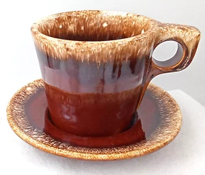 Hull Pottery Coffee Cup Mug Brown Drip with Saucer Crestone Glossy Vintage USA - Picture 1 of 8