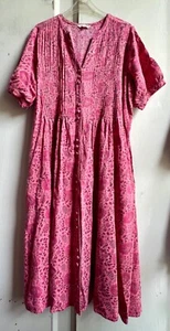 ✩Stunning *EAST* Pink Gold Floral Block Printed Pin Tucks Midi Shirt Dress L✩ - Picture 1 of 13
