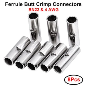 BN22 Copper Bare Wire Splice Terminals Ferrule Butt Crimp Connectors 4 AWG 8Pcs - Picture 1 of 5