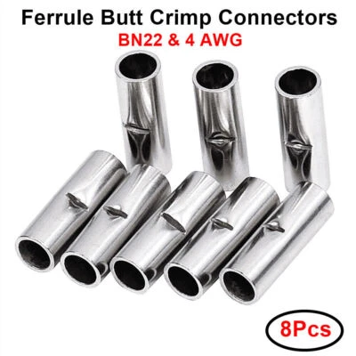 BN22 Copper Bare Wire Splice Terminals Ferrule Butt Crimp Connectors 4 AWG 8Pcs - Image 1 of 4