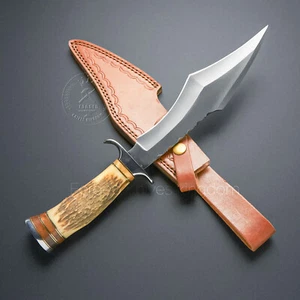 Rare!! Handmade Full Tang D2 Modern Hunting Bowie Knife Stag Handle Free Sheath. - Picture 1 of 4