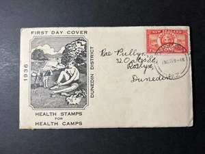 1936 New Zealand First Day Cover FDC Dunedin NZ Local Use Health Stamps Camps - Picture 1 of 2
