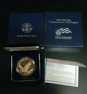 2008 BALD EAGLE COMMEMORATIVE PROOF SILVER DOLLAR COA 90% SILVER, #2 - Picture 1 of 7