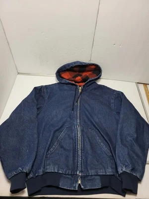 Vintage Key Hooded Denim Work Jacket Size XL Reg Y2k Flannel Lined Work Coat - Image 1 of 4