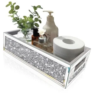 Bathroom Basket Toilet Tank,Crushed Diamond Mirrored Bathroom Tray Wall Silver - Picture 1 of 7